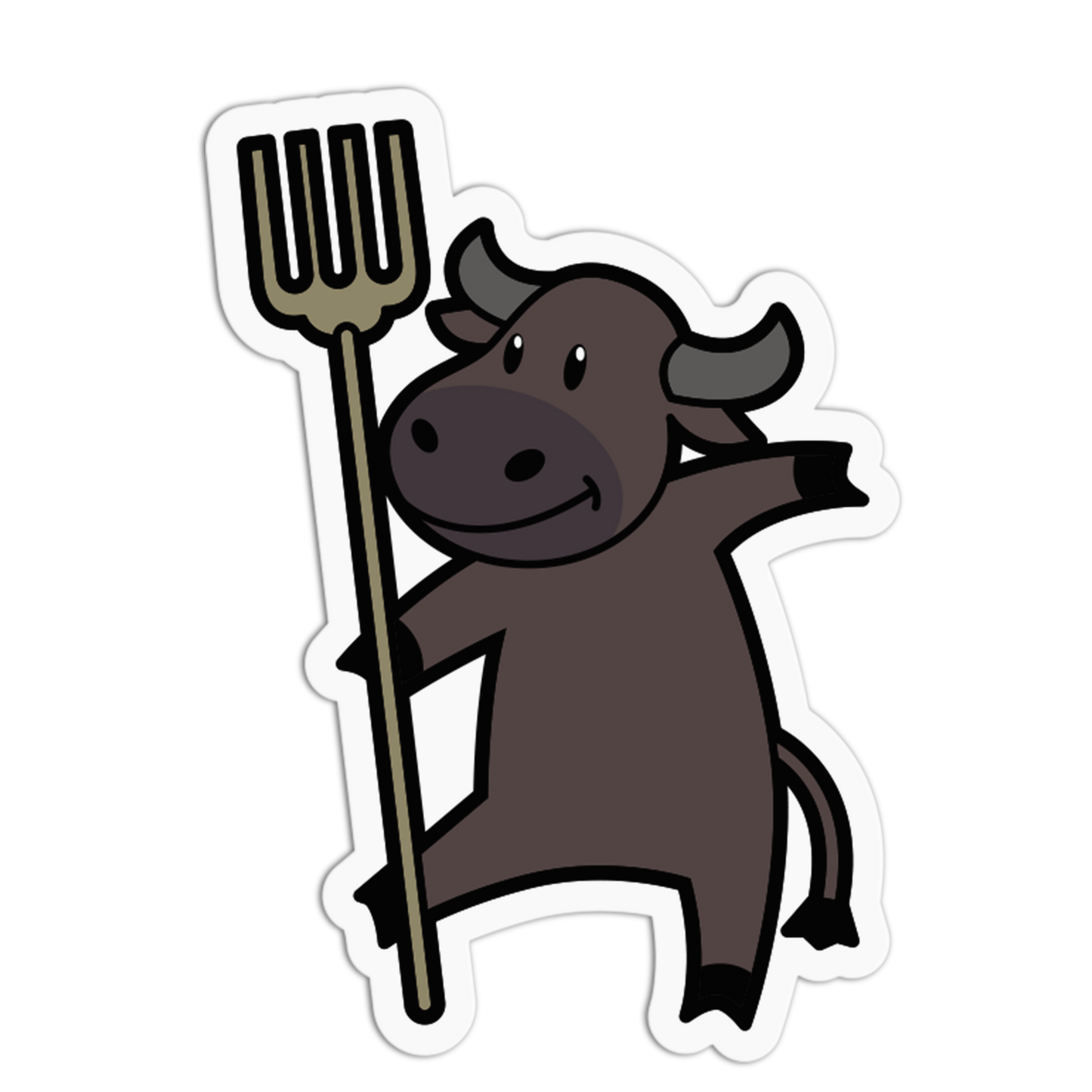 Cartoon bull holding a pitchfork on a white background