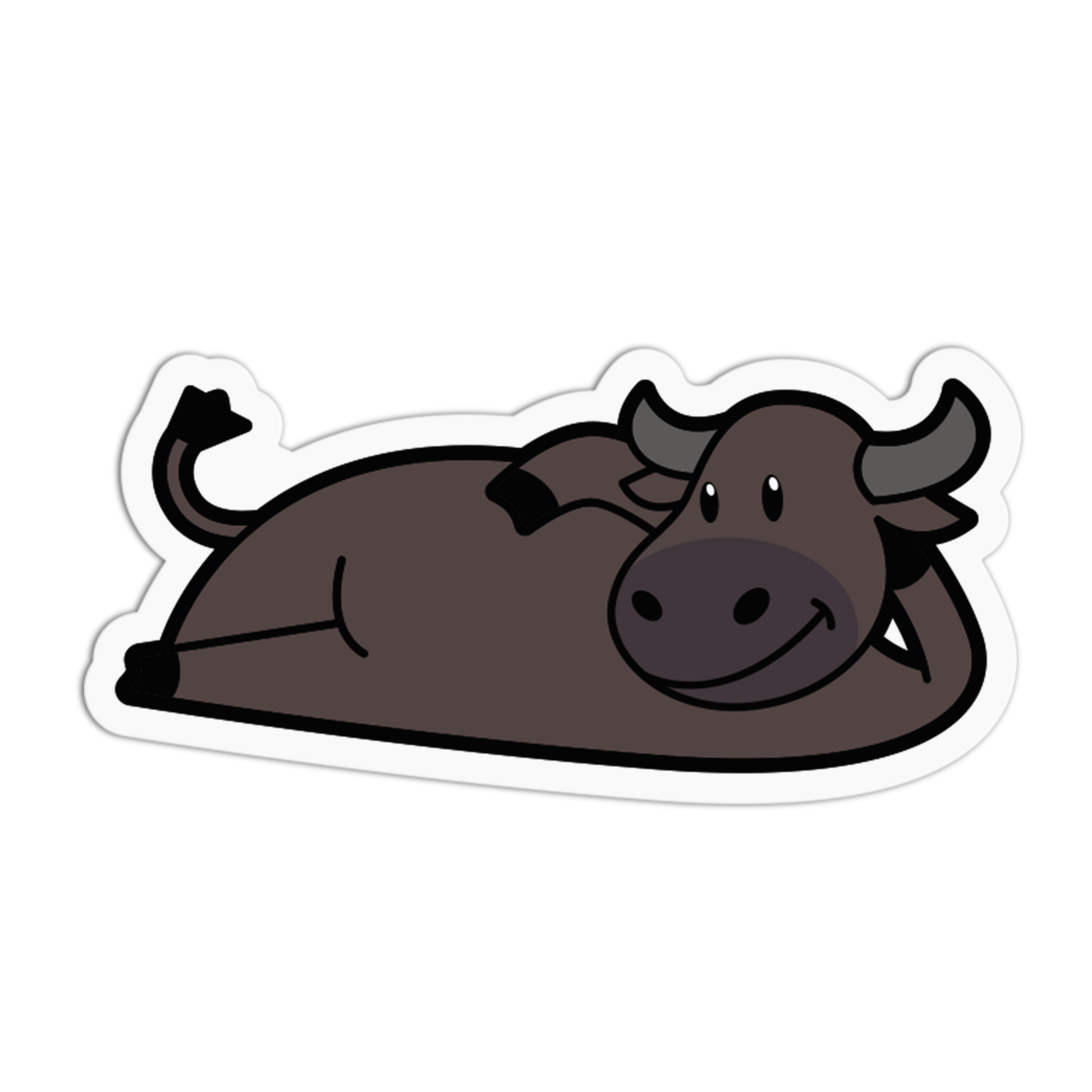 Cartoon bull lying down on a white background