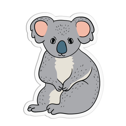 A die-cut sticker featuring a cute cartoon koala, shown on a plain white background.