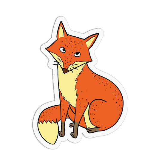 A die-cut vinyl sticker featuring a cute cartoon illustration of a sitting orange fox with cream and yellow accents, shown on a plain white background.