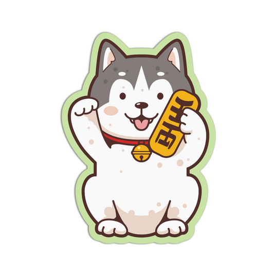 Cartoon dog with a bell and 'BITE' sign on a white background