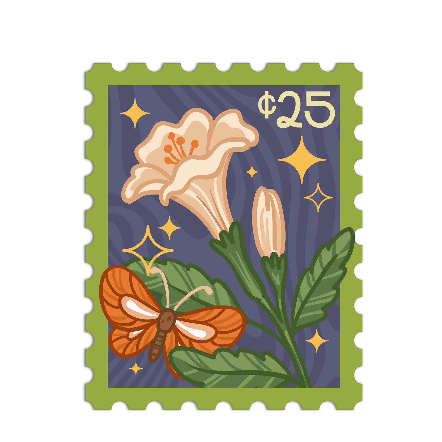Vintage Flower & Butterfly Mail Stamp Sticker - The Stkr Store