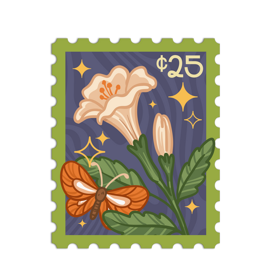 Vintage Flower & Butterfly Mail Stamp Sticker