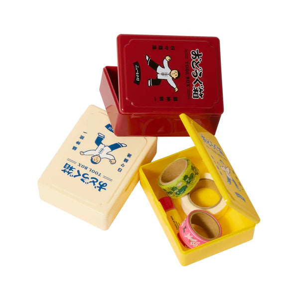 Three colorful boxes with tape inside on a white background