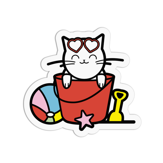 Beach Bucket Fun Cat Summer Sticker