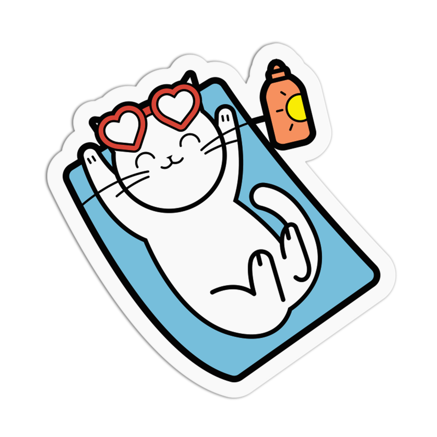 Heart Eyed Sun Bather Cat Summer Sticker - The Stkr Store