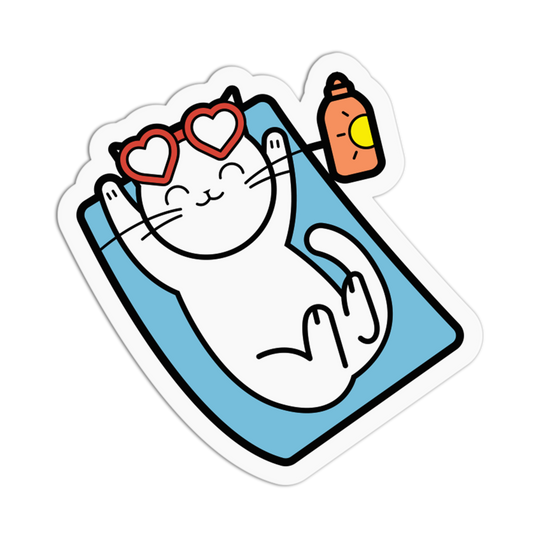 Heart Eyed Sun Bather Cat Summer Sticker