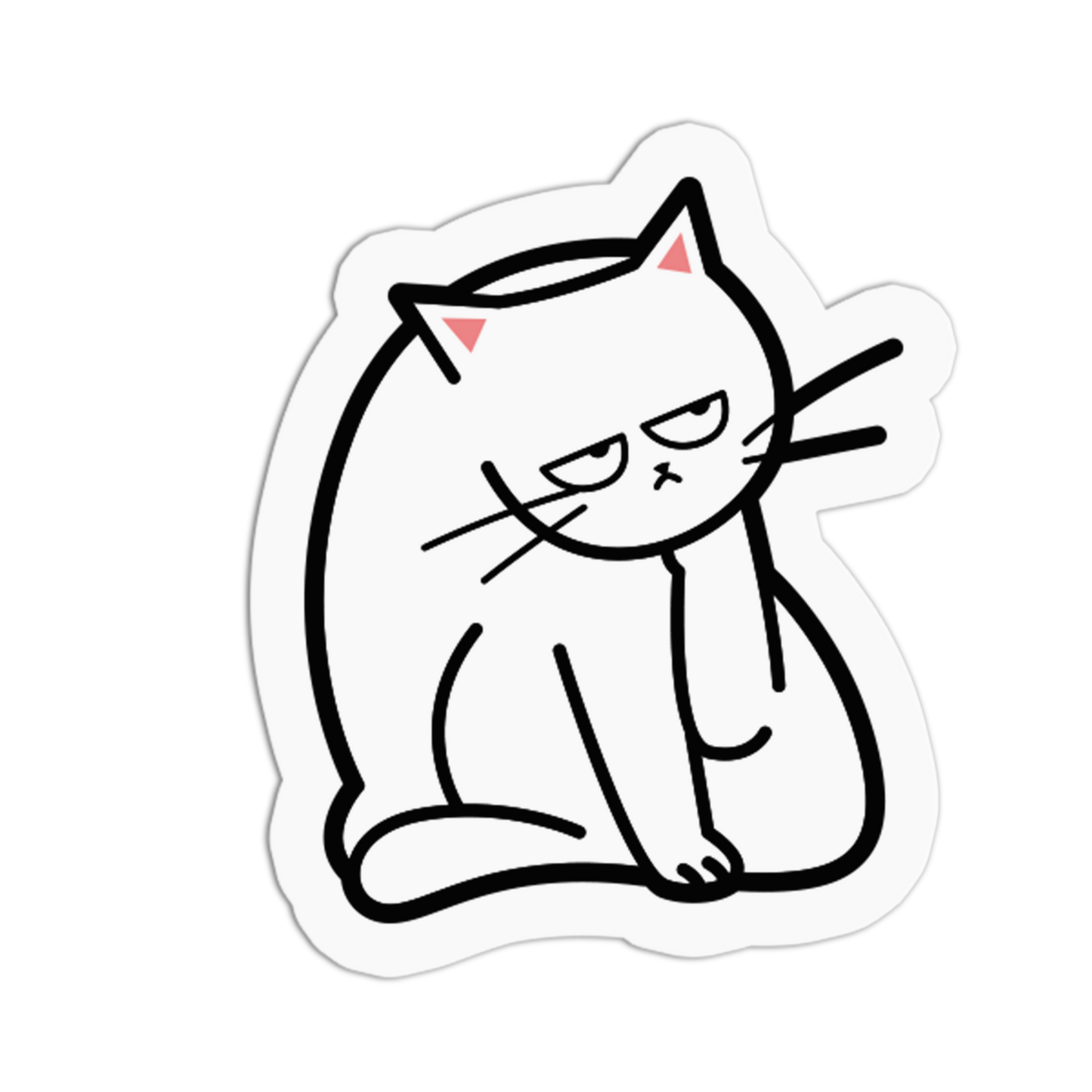 Stylized cartoon cat with a sad expression on a white background
