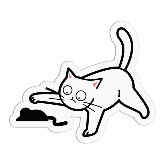 Hunting Pounce White Cat Sticker