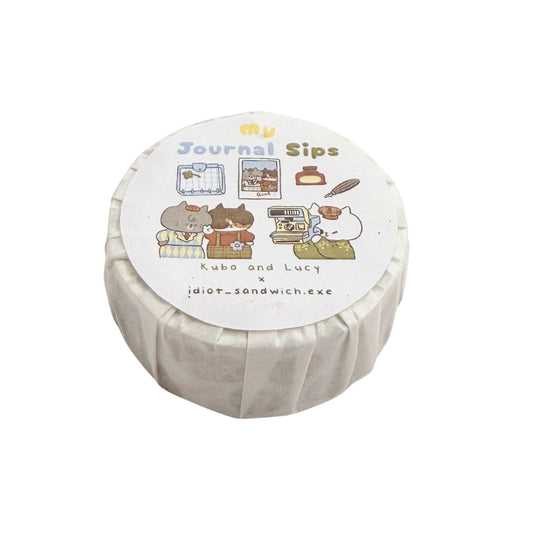 Roll of washi tape with cartoon characters and text on a white background