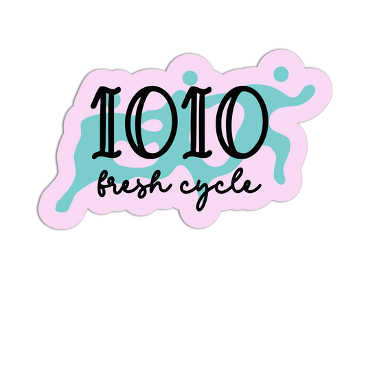 Sticker with '1010 fresh cycle' text on a white background