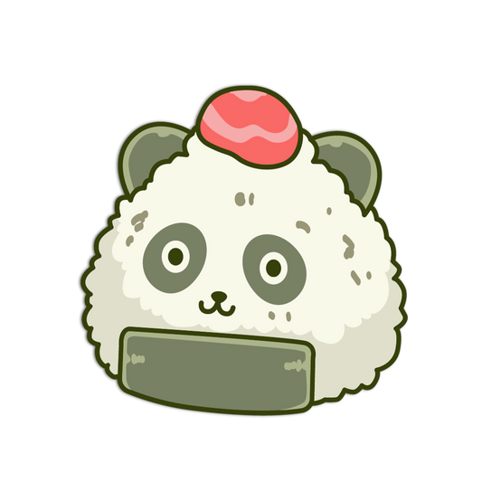 Cartoon rice ball with panda face on a white background