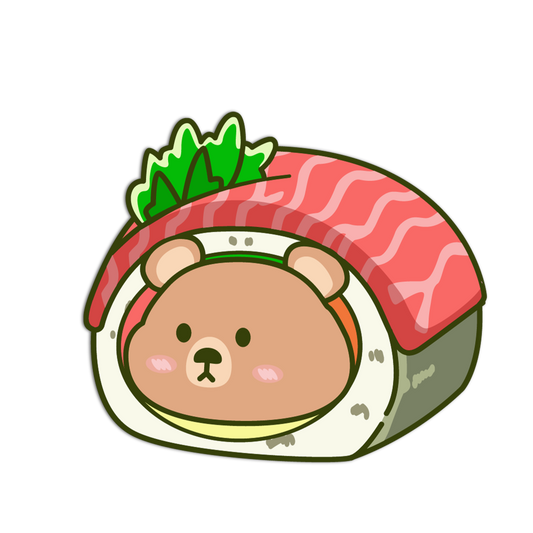 Cartoon bear face on a sushi roll with wasabi and ginger