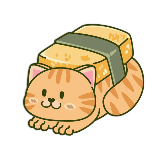 Cartoon cat-shaped sushi roll on a white background
