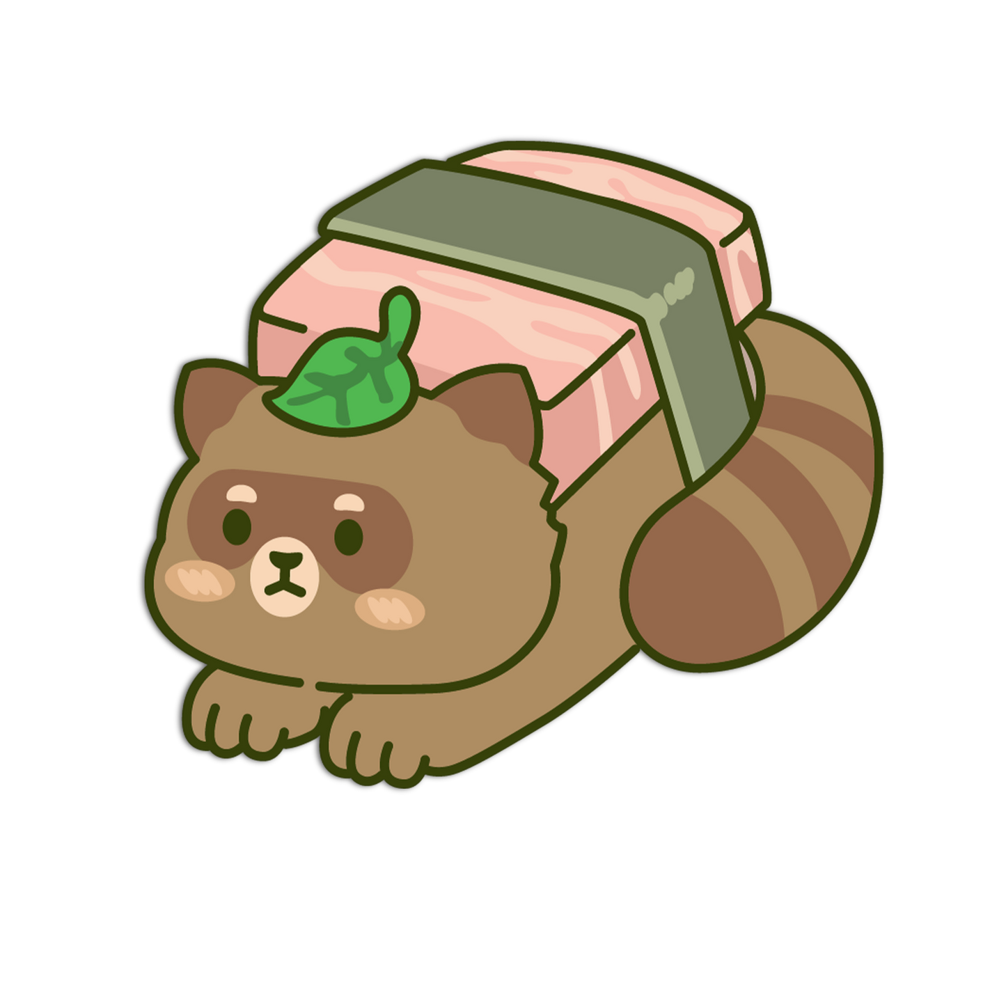 Cartoon raccoon with a box on its back on a white background