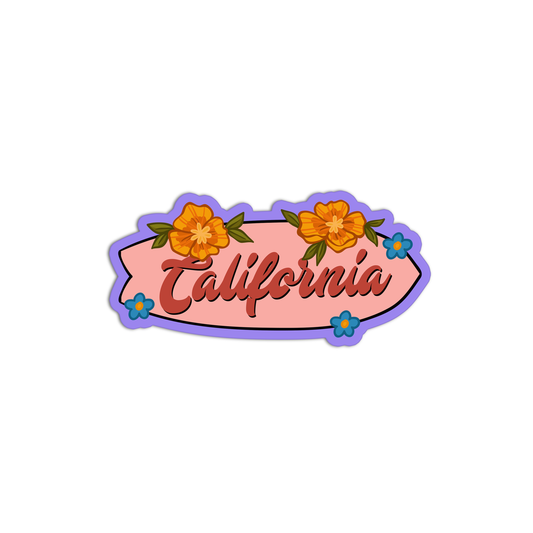 Surfborad With Flower New California Stickers