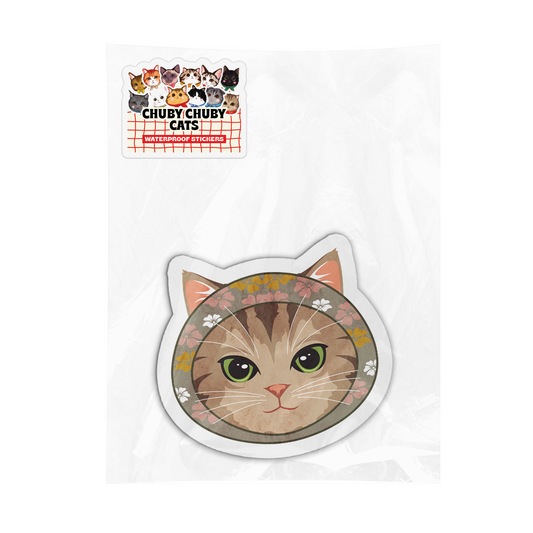 Brown Cat with Flower Headscarf - Chuby Chuby Cats Sticker