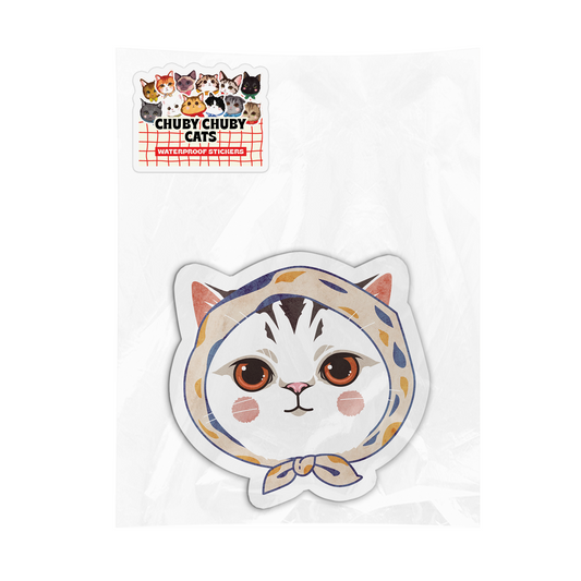 White Cat with Cream Headscarf - Chuby Chuby Cats Sticker