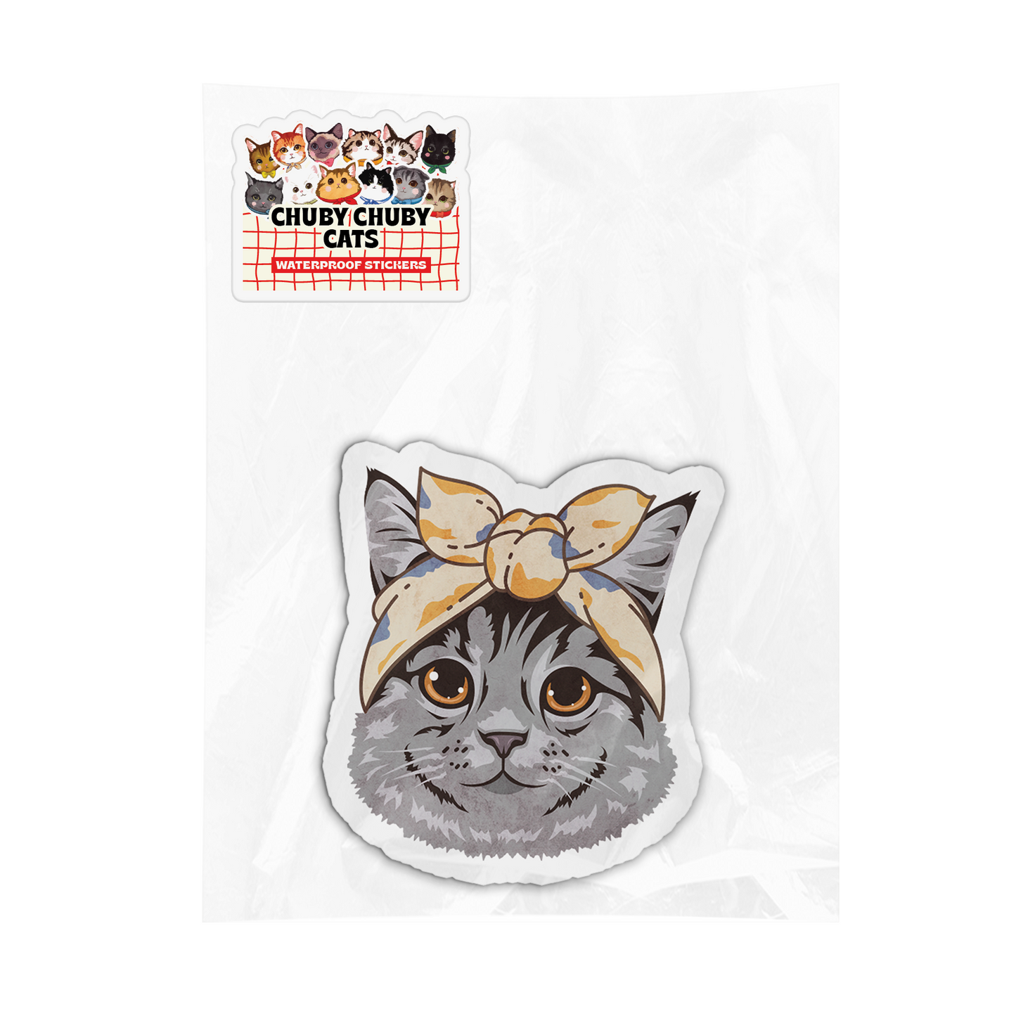 Gray Cat with Cream Headband - Chuby Chuby Cats Sticker
