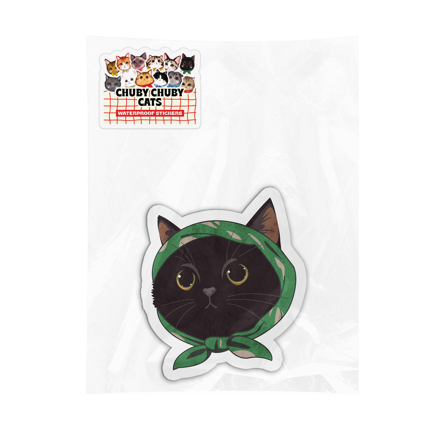 Black Cat with Green Headscarf - Chuby Chuby Cats Sticker