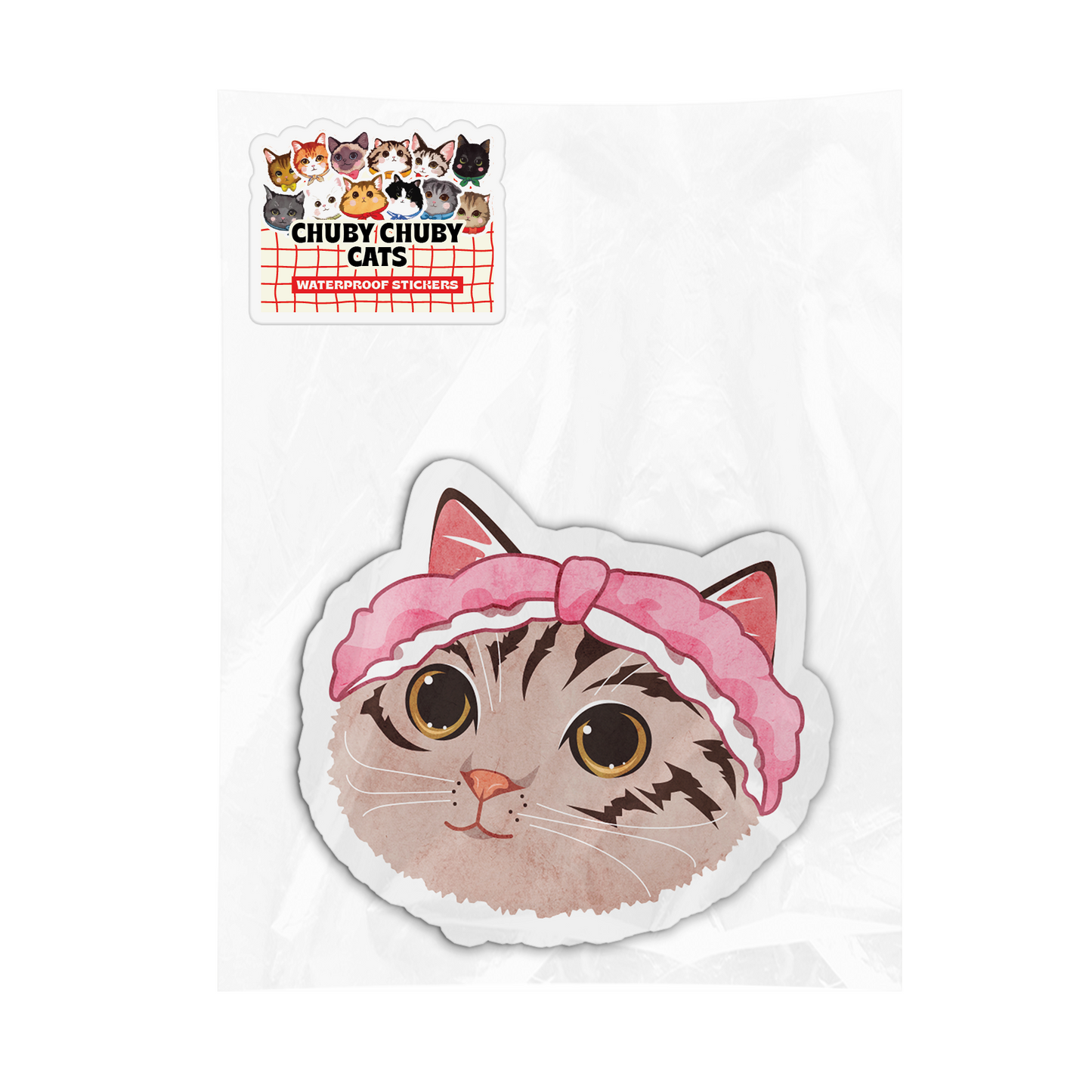 Brown Cat with Pink Bow - Chuby Chuby Cats Sticker
