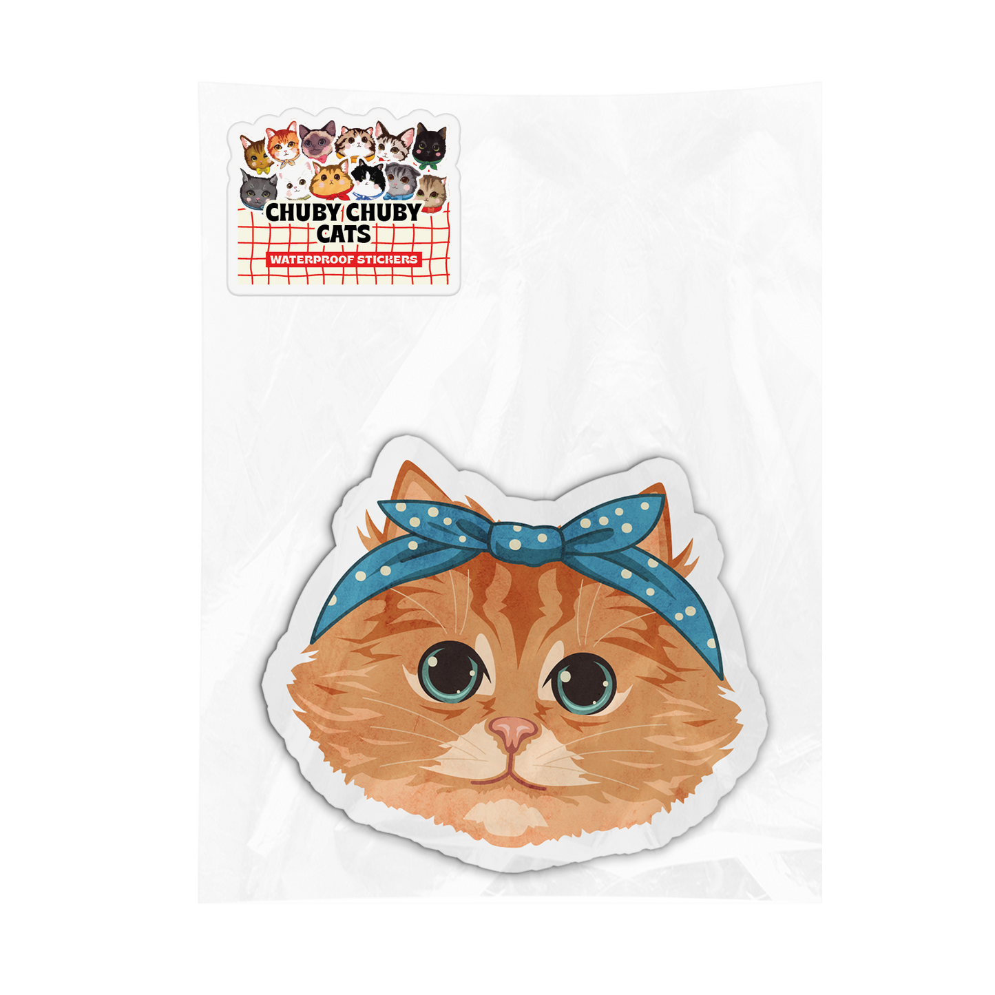 Orange Cat with Blue Headband – Cat Stickers