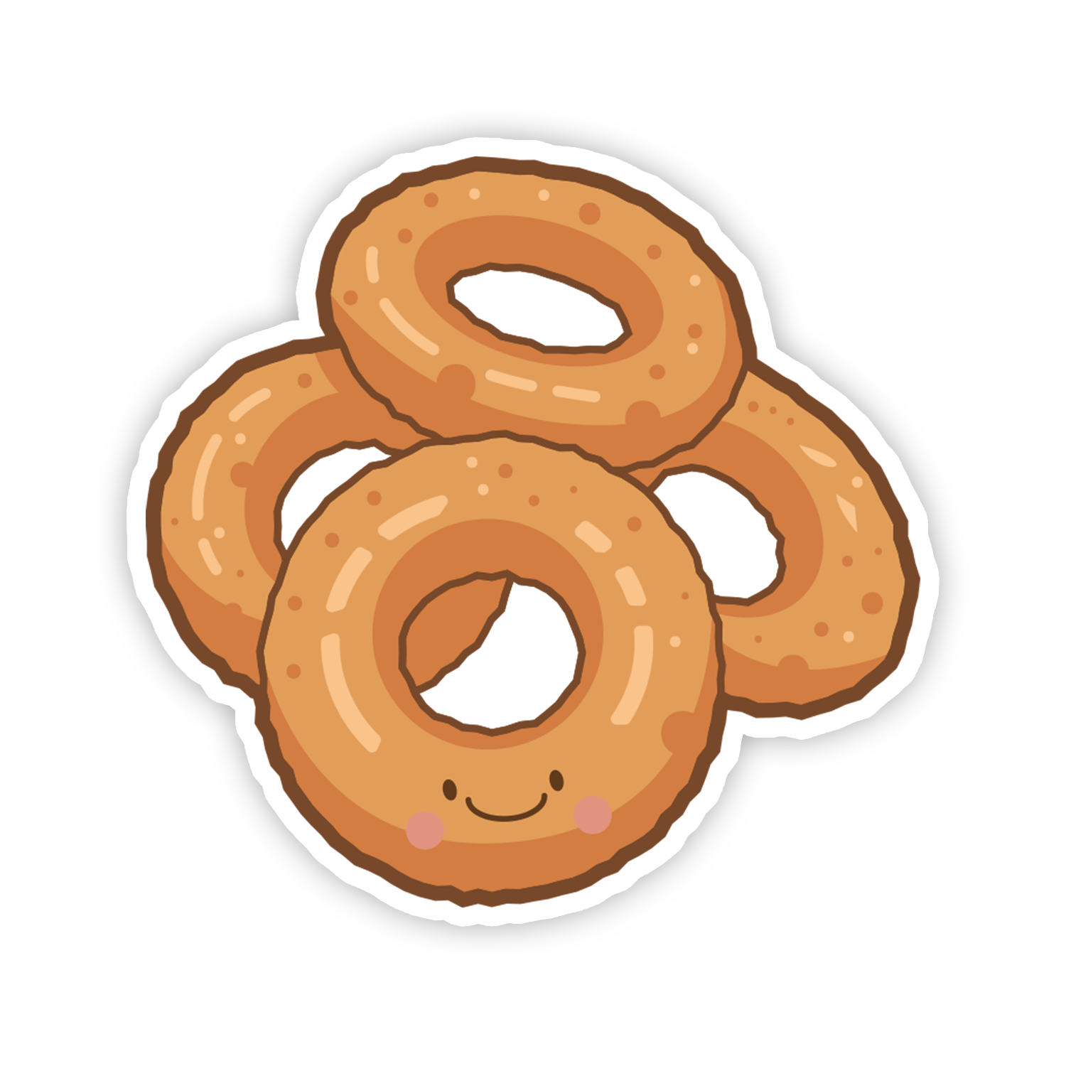 Cartoon donuts with a smiling face on a white background