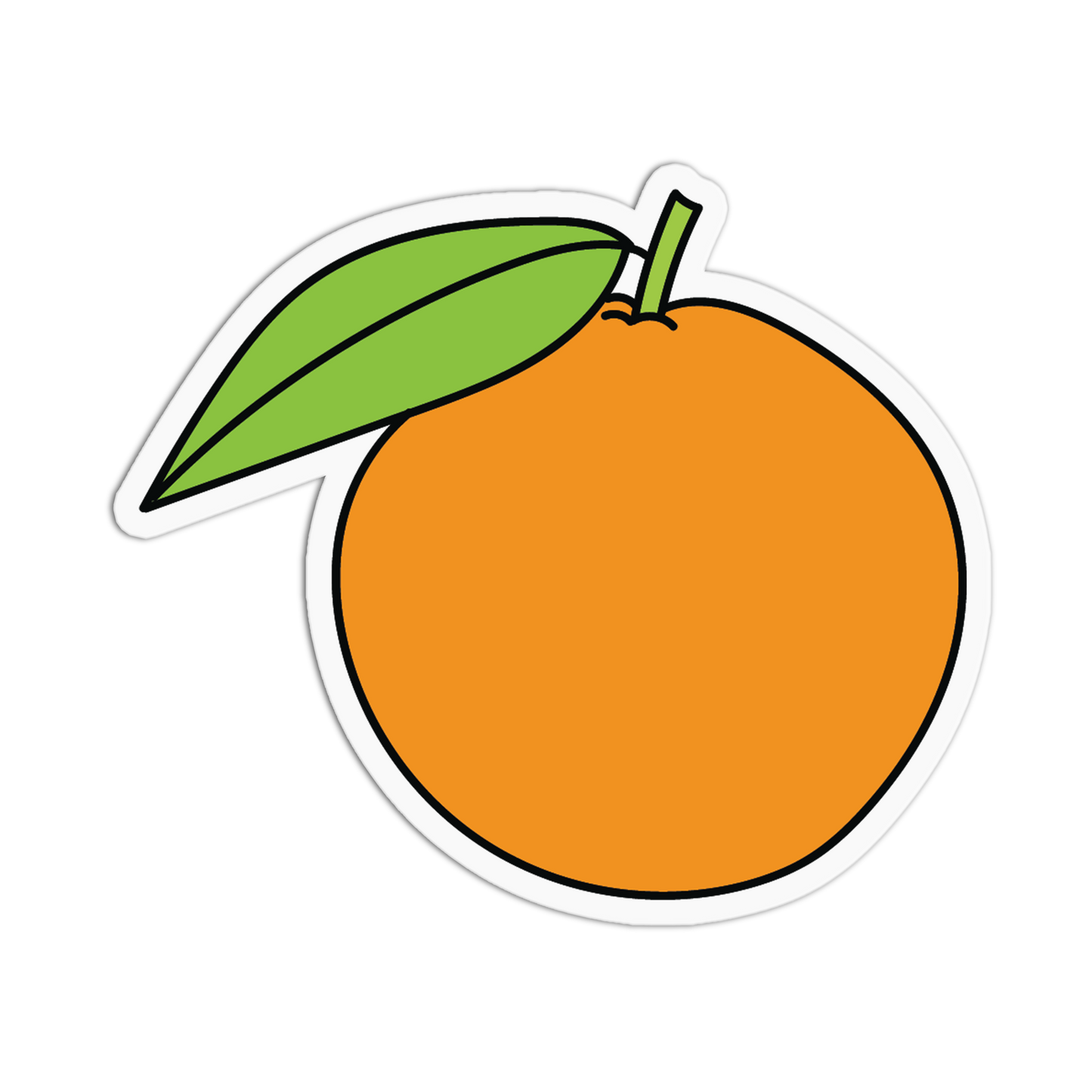 Illustration of an orange with a green leaf on a white background