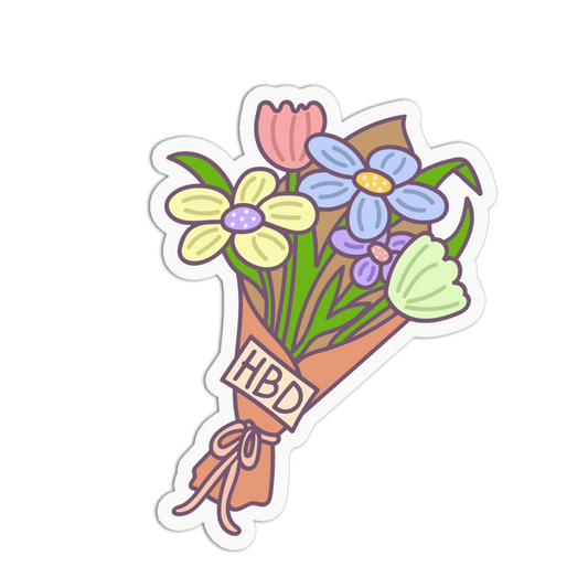 HBD Flower Bouquet Party Supplies Sticker