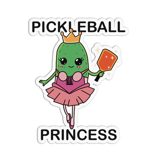 Cartoon pickleball character in a princess dress holding a paddle with 'Pickleball Princess' text above.