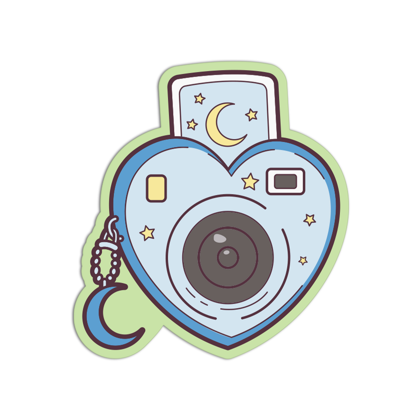 Crescent Moon Heart Polaroid Camera Sticker