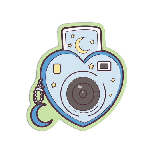 Crescent Moon Heart Polaroid Camera Sticker