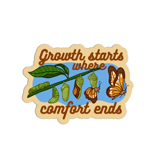 Growth Starts Where Comfort Ends Positive Quote Stickers
