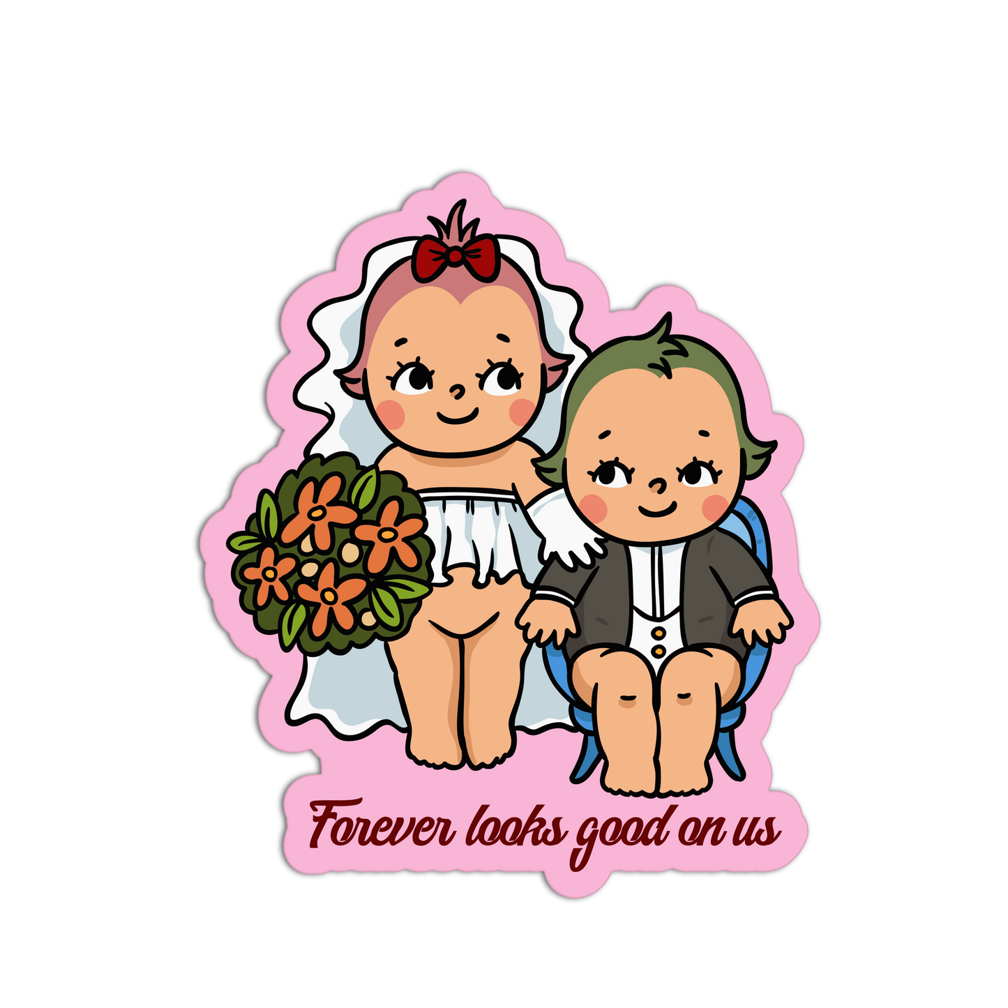 Forever Looks Good on Us Retro Baby Valentine Sticker - The Stkr Store