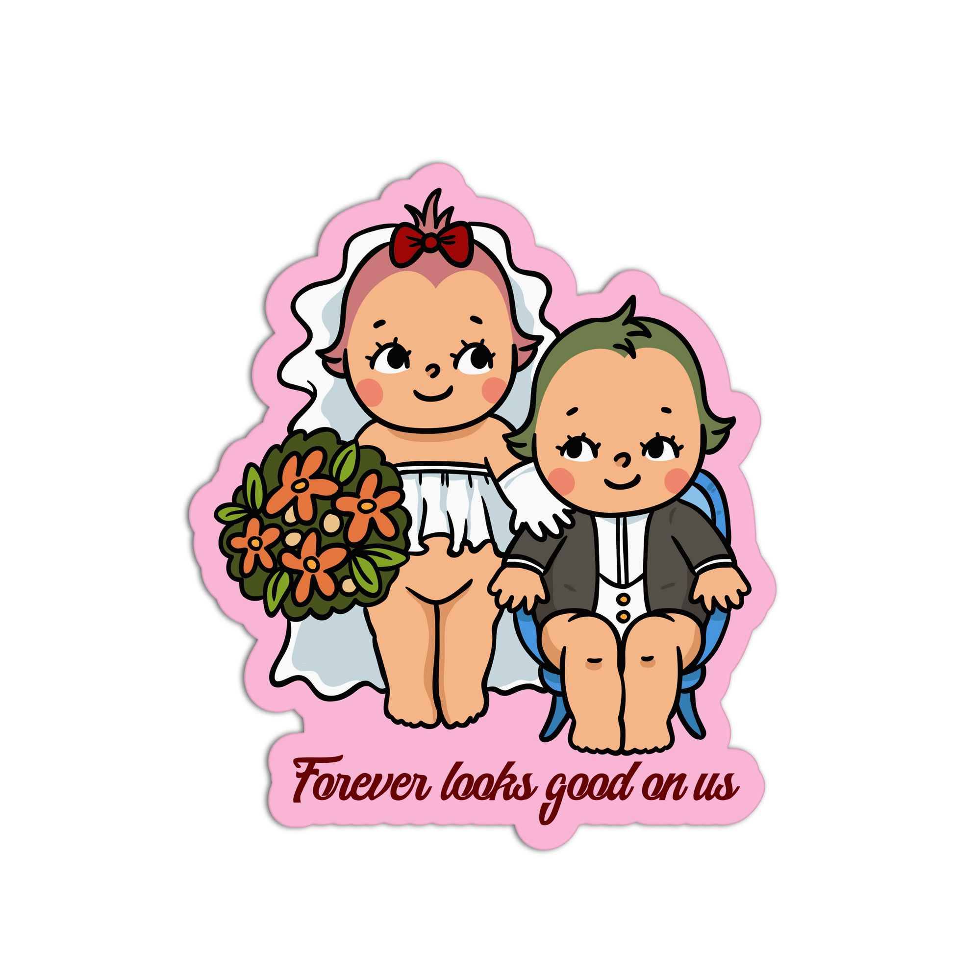 Forever Looks Good on Us Retro Baby Valentine Sticker - The Stkr Store