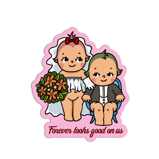 Forever Looks Good on Us Retro Baby Valentine Sticker - The Stkr Store