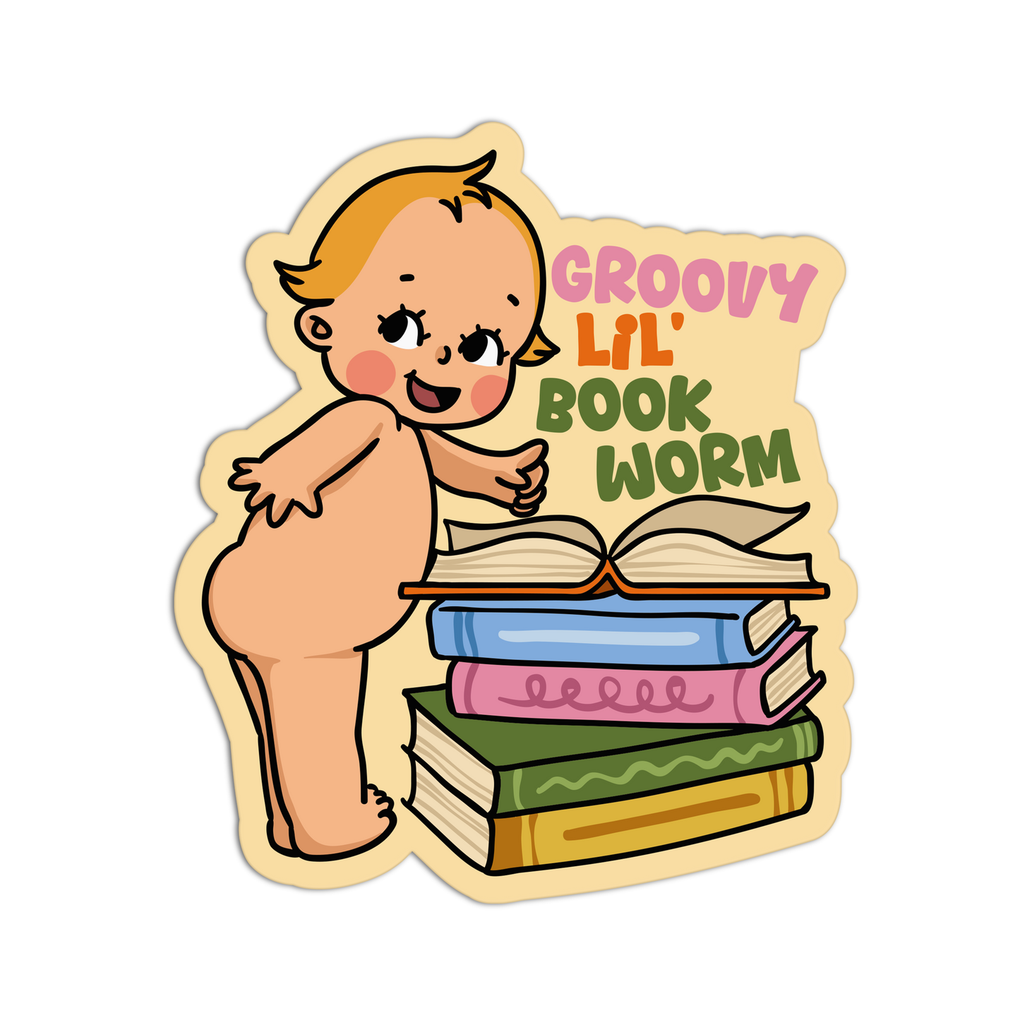 Groovy Lil’ Book Worm Retro Babies Reading Stickers