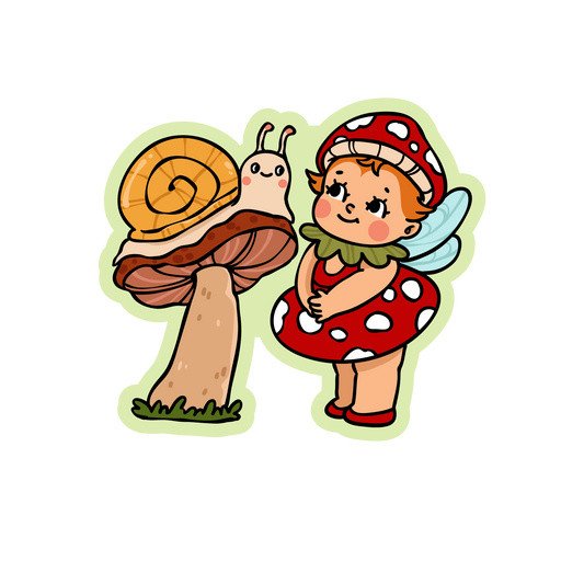 Baby Fairy with Sprout - Retro Baby Fairy Mushrooms Sticker