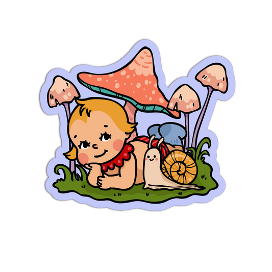 Resting with Snail - Retro Baby Fairy Mushrooms Sticker