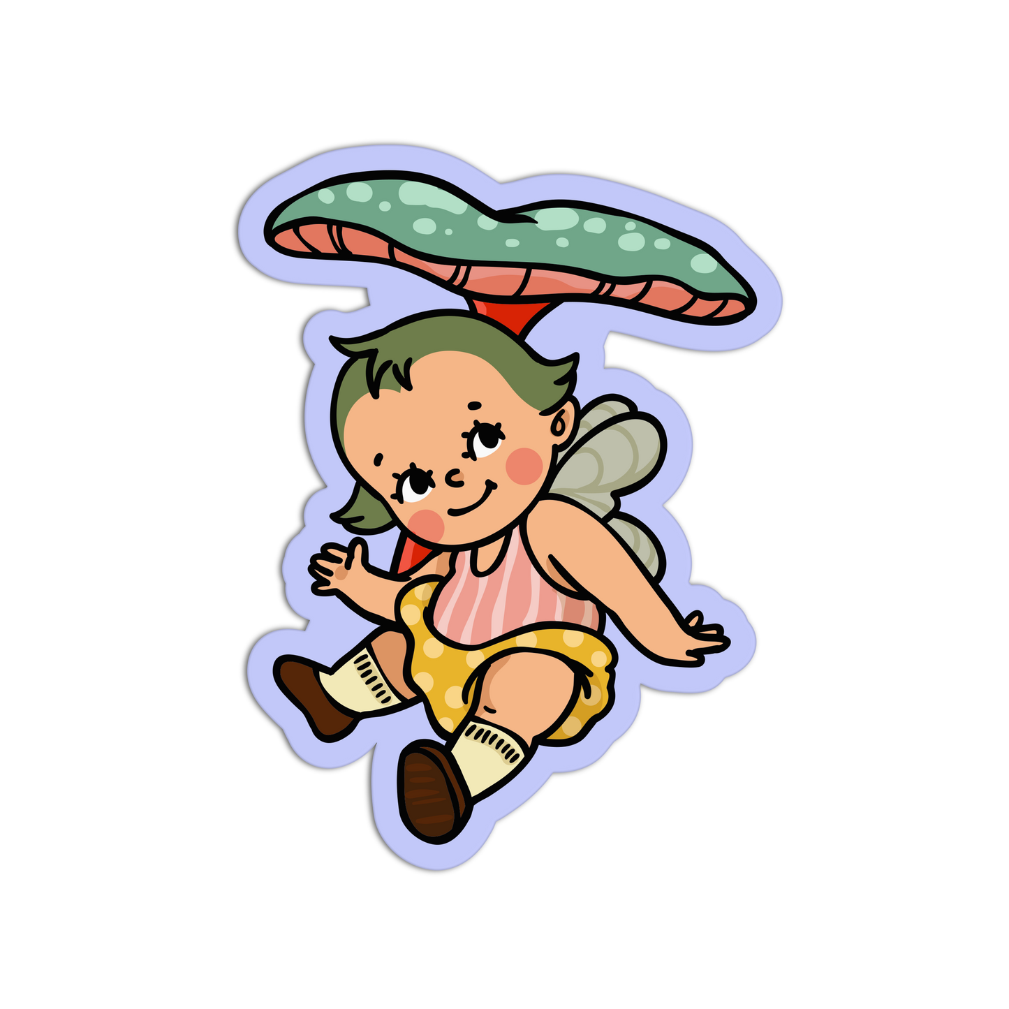 Under Mushroom Hat - Retro Baby Fairy Mushrooms Sticker