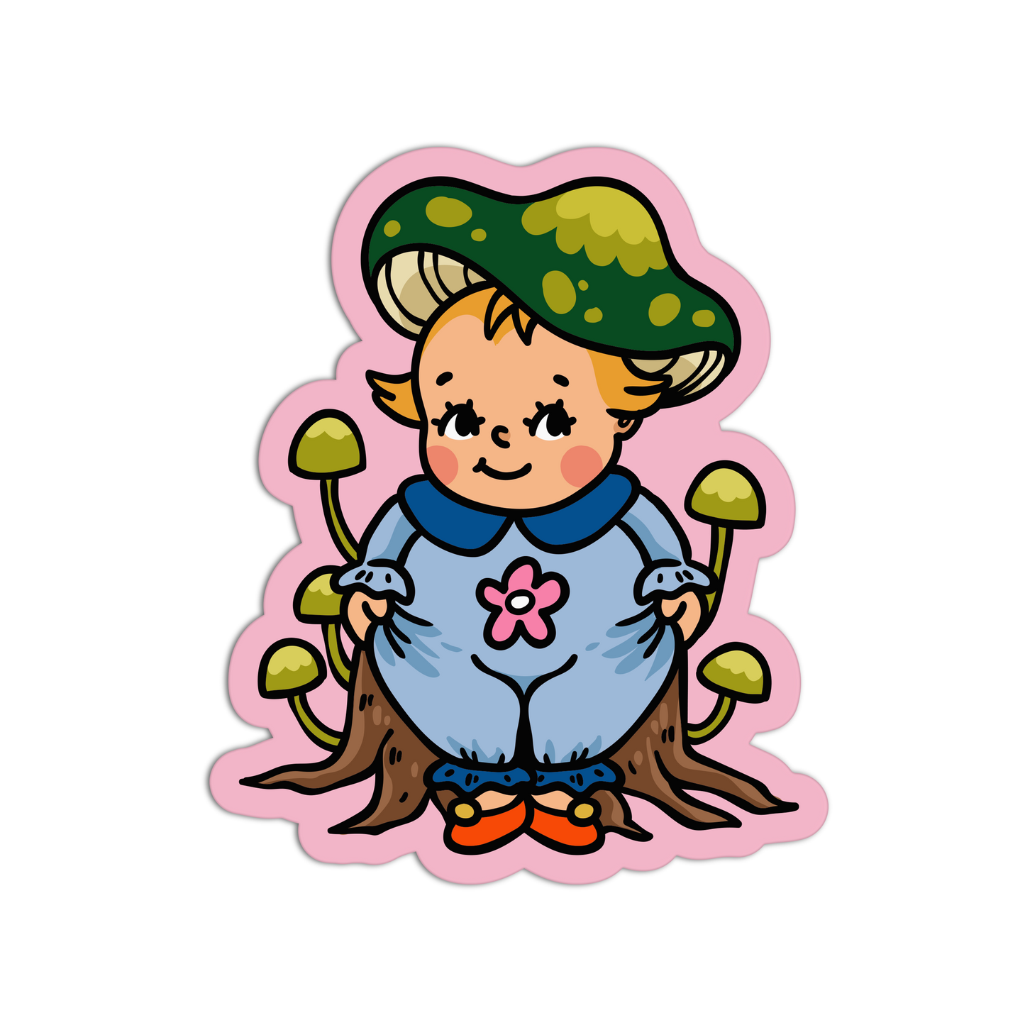 Baby Fairy on a Tree Stump - Retro Baby Fairy Mushrooms Sticker