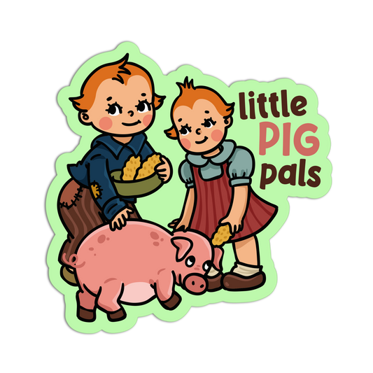 Little Pig Pals - Retro Babies Farmer Stickers - The Stkr Store