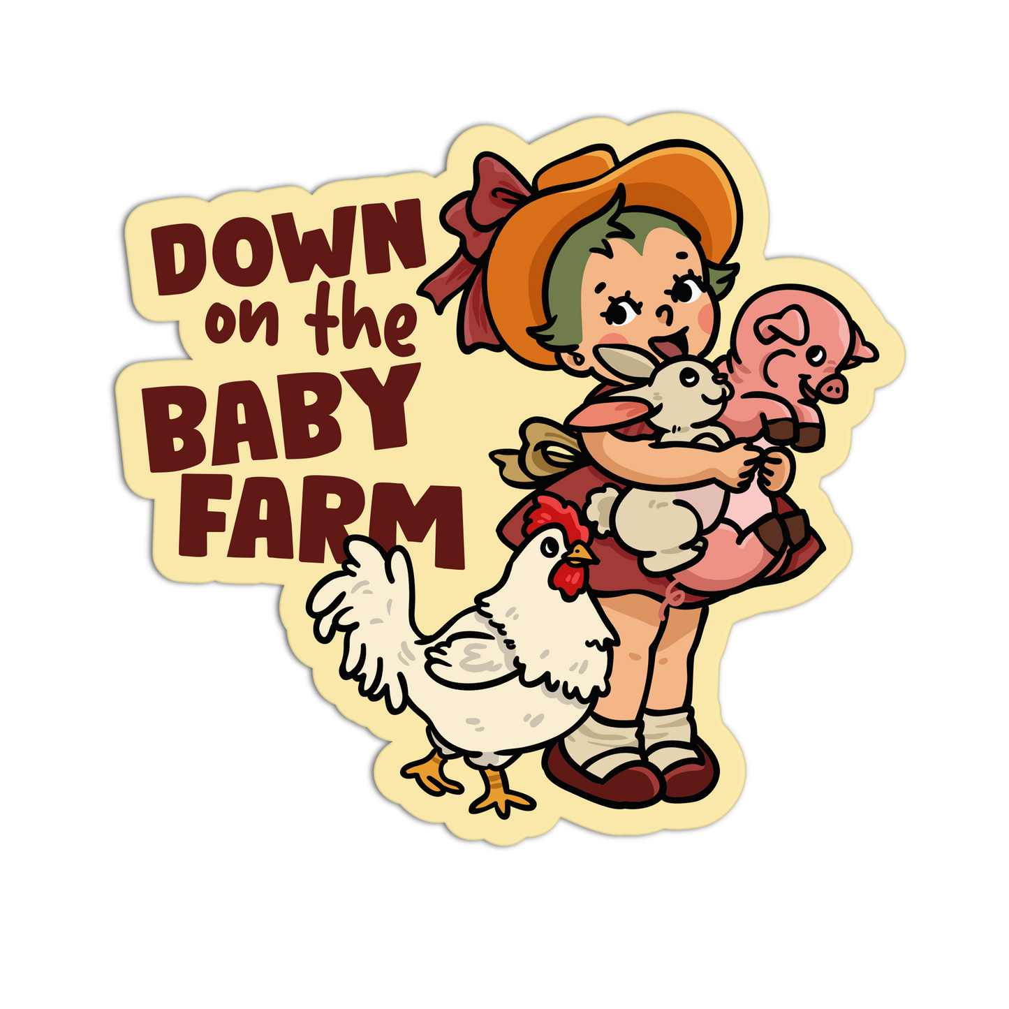 Down On The Baby Farm - Retro Babies Farmer Stickers - The Stkr Store