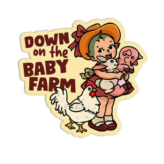 Down On The Baby Farm - Retro Babies Farmer Stickers - The Stkr Store