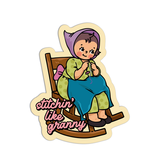Stitchin' Like Granny Retro Babies Sewing and Knitting Sticker - The Stkr Store