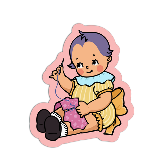 Floral Stitcher Retro Babies Sewing and Knitting Sticker - The Stkr Store