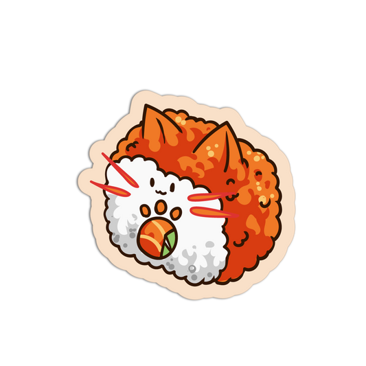 Cartoon sushi roll with a face on a white background