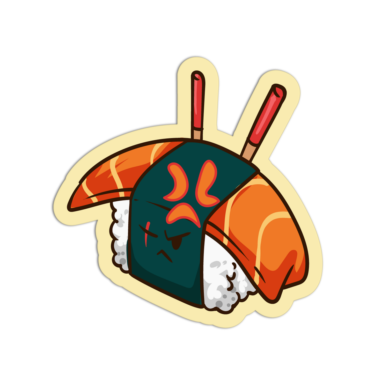 Cartoon sushi character with a face on a white background