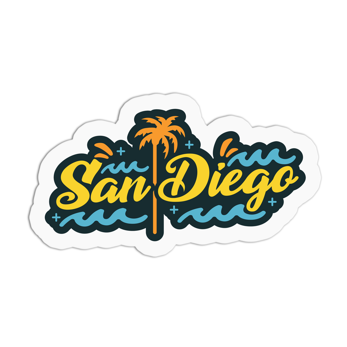 San Diego Palm & Waves - Travel Series San Diego Sticker - The Stkr Store
