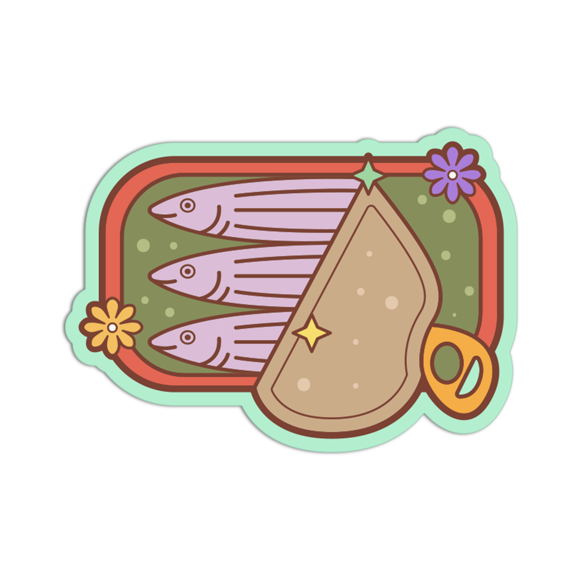 Illustration of a fish can with three fish on a white background